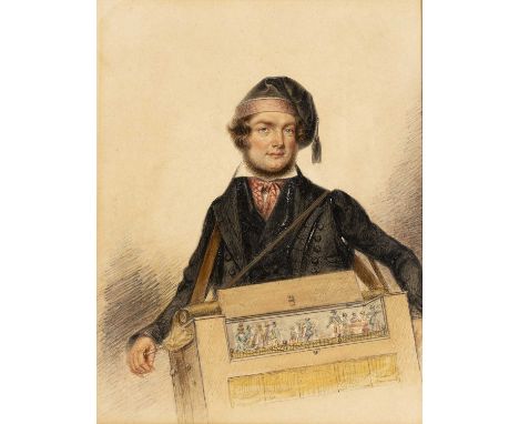 19th century Continental school
The organ grinder, pencil and watercolour, 22 x 18cm