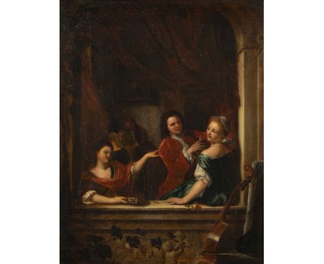 Follower of Philip le Petit van Dyk (1683-1753)
Elegant figures in a niche with viola da gamba alongside, oil on panel, 44 x 