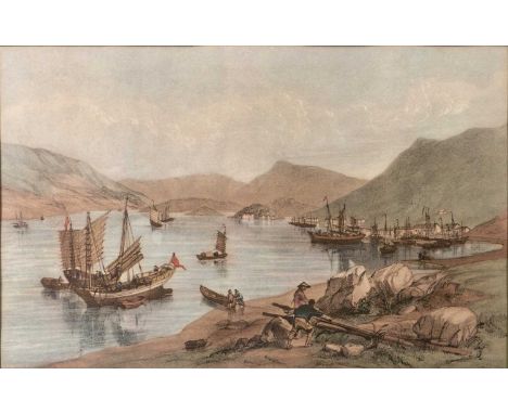 After Murdoch Bruce
'South Side of Chuck-Pye-Wan Bay looking East, Hong Kong 1846', print in colours, 23 x 36cm; and seven fu