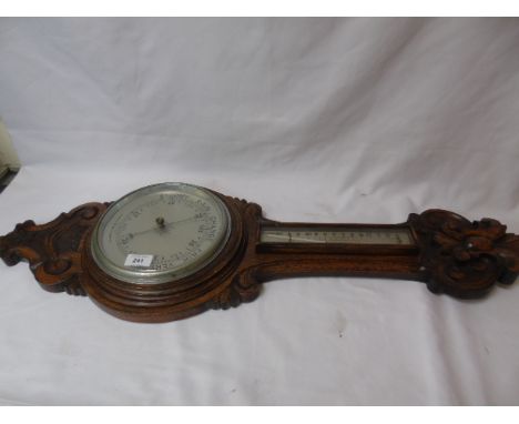 Antique heavly carved oak barometer
