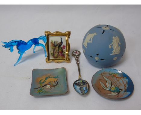 2 Hand painted enamel pin dishes with Wedgwood, Limoges etc