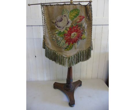 Antique mahogany pole screen with tapestry panel