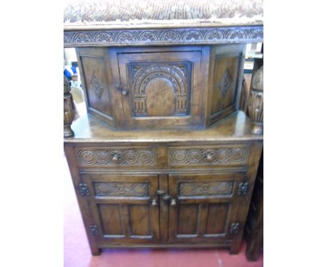 Large vintage carved oak court cupboard