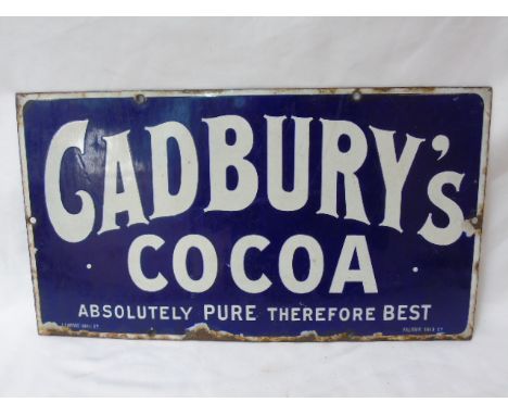 Vintage metal Cadbury's Cocoa advertising sign. 18" x 10" Approx