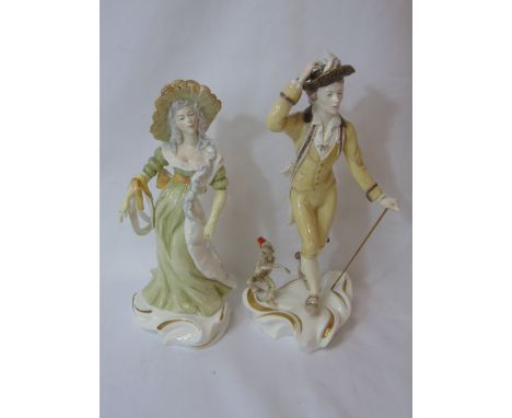 2 Royal Worcester figures a lady and a gentleman with a monkey