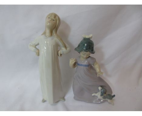 Lladro figure of a girl  and a Nao figure of a girl with puppy