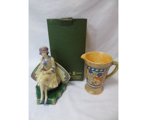 Kevin Francis figure of Charlotte Rhead with oiginal box 185/950 together with a vintage jug signed C Rhead