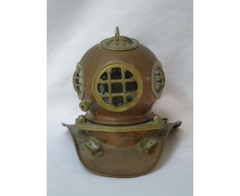 Miniature brass and copper divers helmet approx. 7" tall