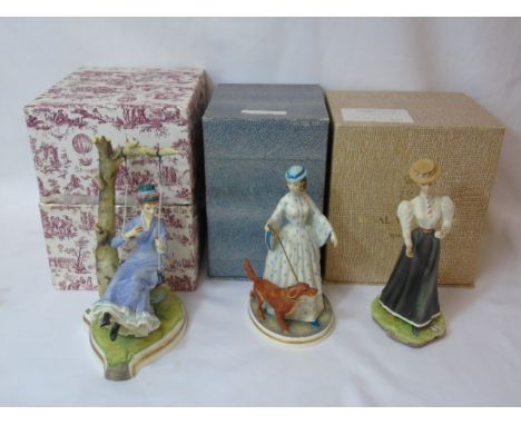 3 Lady figures in period dress by Royal Worcester with boxes
