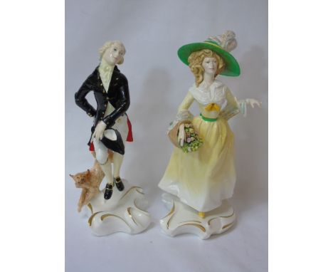 2 Royal Worcester figures a lady and a gentleman with a dog