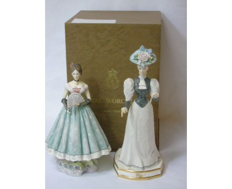 2 Boxed figures in period dress by Royal Worcester with boxes