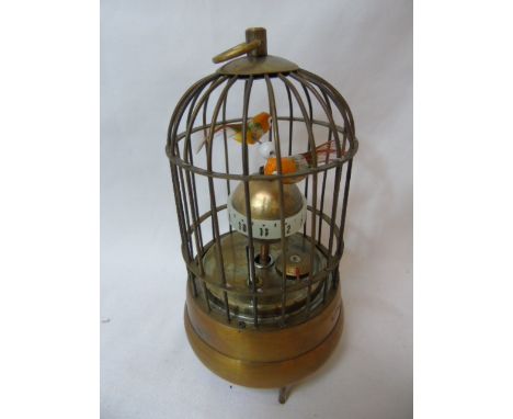 Small vintage style automaton bird cage clock approx. 6" tall