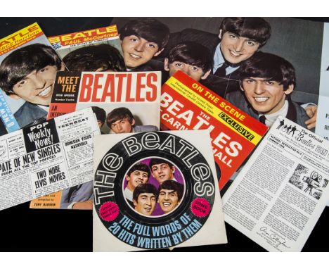 The Beatles Memorabilia, small collection comprising Reveille Poster (in original envelope with Voucher), The Beatles at Carn