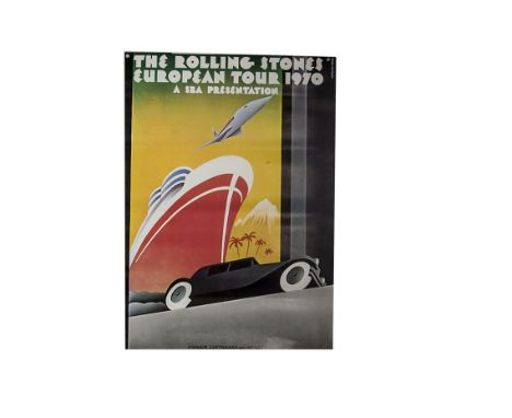 The Rolling Stones Poster, 1970 Tour European Tour Poster - John Pasche artwork, rolled, approx 33.5" x 24" - the odd light c