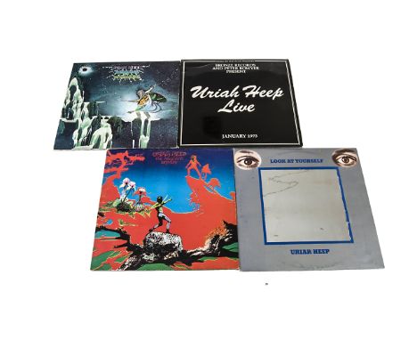 Uriah Heep LPs, four original UK release albums on Bronze Records comprising Magicians Birthday, Demons &amp; Wizards, Look A
