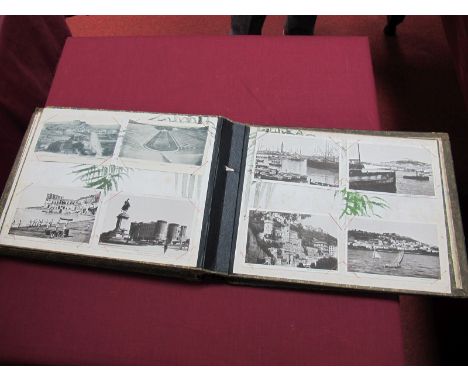 An Attractive Edwardian Mother of Pearl Inlaid Lacquered Postcard Album, containing topographical cards of exotic locations, 