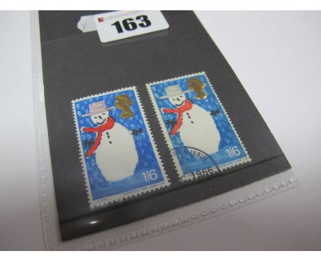G.B. 1966 Christmas S.G. 714A Snowman 1 Shilling 6D, with apparently pink missing (hat), this also affects the tone of the ba