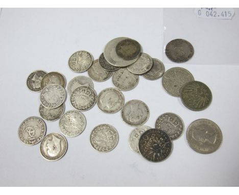 A Silver Threepence, 1743, GF/NVF. Twenty six further coins; almost always silver.