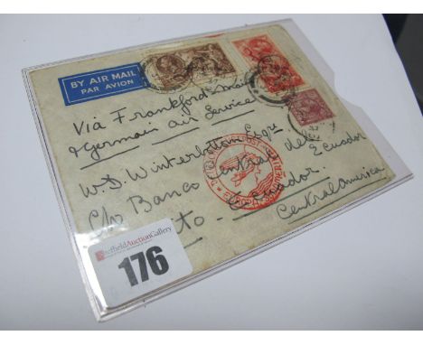 GB George V Attractive Cover to Ecuador via Frankfurt Main and German Air Service, dated August 1937, a scarce item tied with