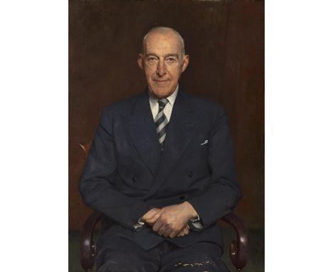 Sir Gerald Festus Kelly PRA RHA HRSA (1879 - 1972)  Portrait of Sir Kenneth Lee, Seated, 3/4 Length in a Grey Suit, Oil on ca