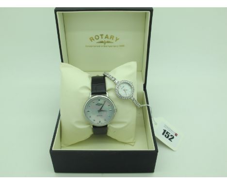 Rotary; A Kensington Ladies Wristwatch, with mother of pearl dial, (sticker to case back "LS05170/41 £155), on original black