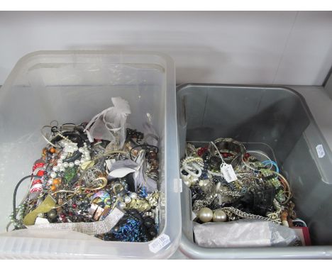 A Quantity of Costume Jewellery, including bead necklace, imitation pearl beads, diamante, bracelets, bangles, etc:- Two Boxe