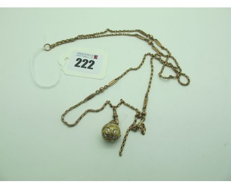 A Fancy Link Chain, (broken) to swivel style clasp, stamped "9C", suspending a 9ct gold inset football pendant, hinged to rev