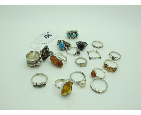 A Collection of Modern Dress Rings, including stone set, amber, pearl etc. 