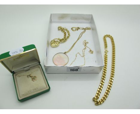 A Hologram Disc Pendant, on a 925 gilt chain; a gilt metal belcher link bracelet with heart shape padlock style clasp, Faller