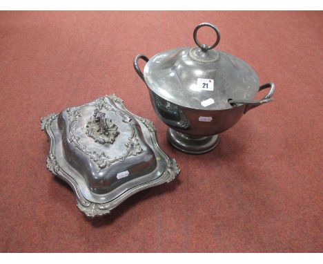 A Decorative James Dixon &amp; Sons Plated Lidded Entree Dish, of shaped design, detailed in relief, with detachable handle; 