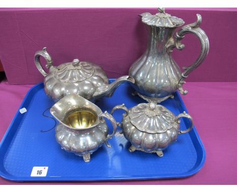 A Mappin &amp; Webb Plated Four Piece Tea Set, each of lobed design with scroll handles, raised on scroll feet. (4) 