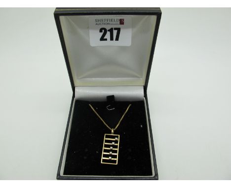A 9ct Gold Abacus Style Pendant, of openwork design, with claw set sliding highlights (2.5 grams), on a box link chain, lengt