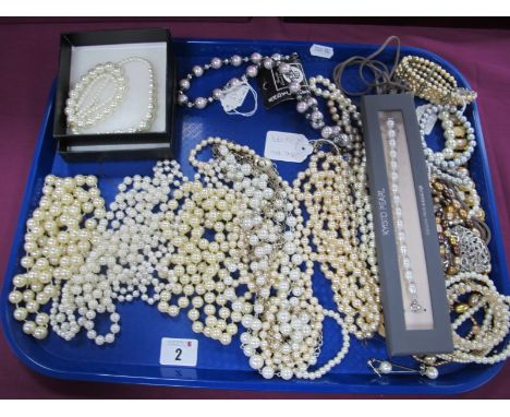 Pearl and Imitation Pearl Bead Necklaces, Bracelets and Earrings:- One Tray.