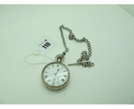 An Openface Fob Watch, the white dial with black Roman numerals and seconds subsidiary dial (lacking hand), the movement sign