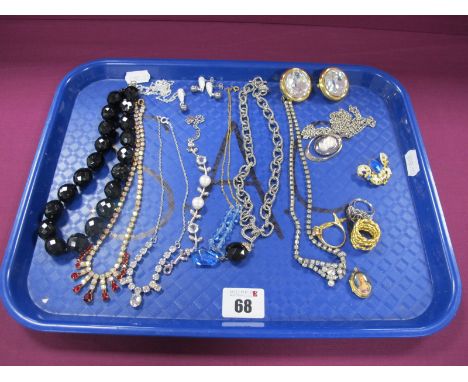 Vintage and Later Costume Jewellery, including diamanté and other necklaces, large Napier clip on earrings, dress rings, came