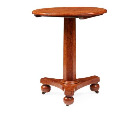 WILLIAM IV POLLARD OAK PEDESTAL TABLE EARLY 19TH CENTURY the circular tilt top on a faceted column and concave tripartite bas