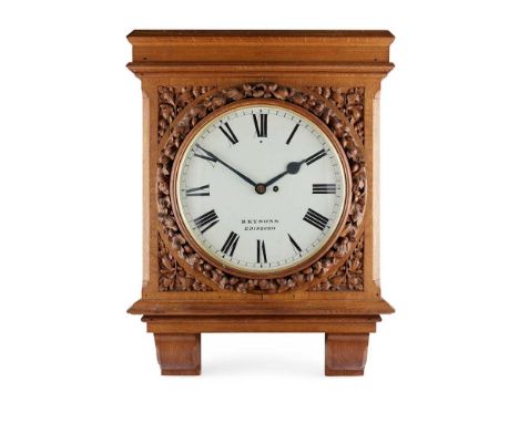 SCOTTISH CARVED OAK WALL BRACKET DIAL CLOCK, BY BRYSONS, EDINBURGH LATE 19TH CENTURY the circular 13 inch cream enamel dial w