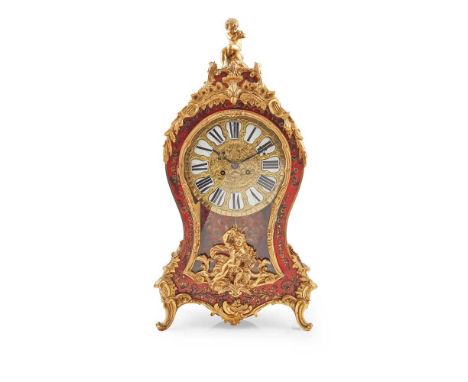 Y FRENCH RED TORTOISESHELL AND BOULLE MARQUETRY BRACKET CLOCK LATE 19TH CENTURY the gilt metal relief dial with enamel cartou
