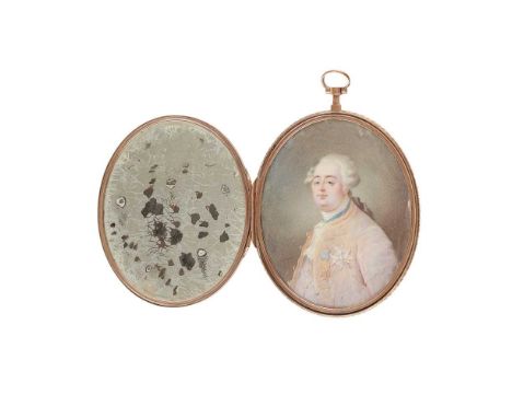 Y LARGE PORTRAIT MINIATURE OF LOUIS XVI 19TH CENTURY oval, on ivory, after the original by Joseph Boze, painted with watercol