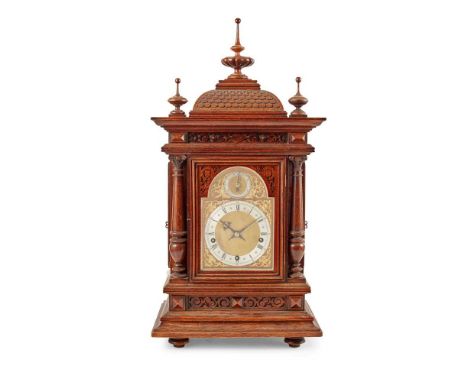 GERMAN CARVED OAK QUARTER STRIKING BRACKET CLOCK, BY WINTERHALDER &amp; HOFMEIER LATE 19TH CENTURY the arched gilt dial with 