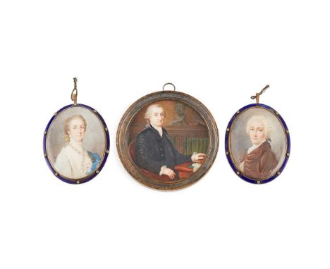 Y THREE PORTRAIT MINIATURES LATE 19TH CENTURY all watercolour on ivory, the first circular, depicting a gentleman seated in a