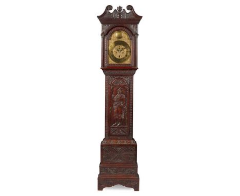 SCOTTISH CARVED OAK LONGCASE CLOCK, BY ANDREW BAIRD, KILBRYDE 19TH CENTURY the swan neck pediment centred by a carved winged 