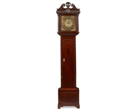 IRISH GEORGE III MAHOGANY LONGCASE CLOCK, BY GEORGE FURNACE, DUBLIN 18TH CENTURY the swan neck pediment centred by a pierced 