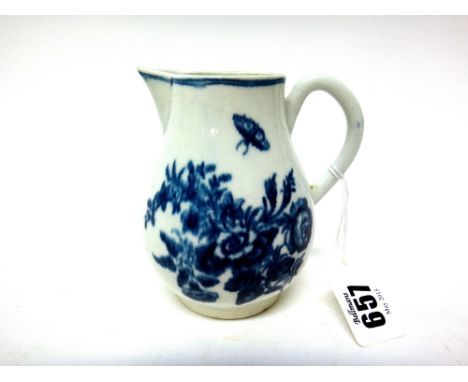 A Worcester sparrow beak porcelain jug, late 18th century, decorated with blue sprays of flowers against a white ground, cres