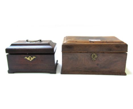 A George II elm tea caddy, 29cm wide, and a George II mahogany tea caddy, 22cm wide (2).