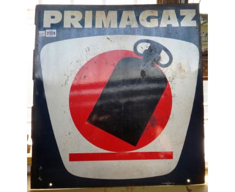 A vintage Primagaz enamelled metal advertising sign, 55cm x 50.5cm and another enamelled sign detailed 'For Sale, apply to Me