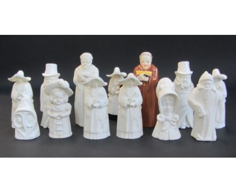 Thirteen porcelain figural candle snuffers, mainly Worcester Kerr and Binns parian ware, comprising; Budge and Toddie (3), Fe