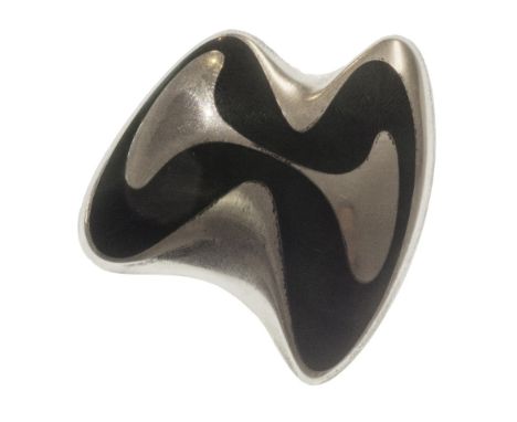 A Georg Jensen silver and green enameled brooch, in an abstract curved design, by Henning Koppel, detailed Georg Jensen 925 S