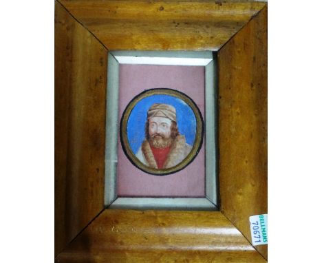 Continental School (17th/18th century), Portrait miniature of 'Frobenius', gouache, inscribed, circular, 5cm. 

