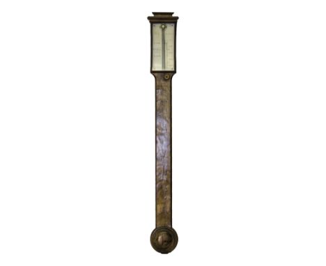 A walnut cased stick barometer by Cary of London, 19th century, with stepped pediment over an engraved silvered plate with ma